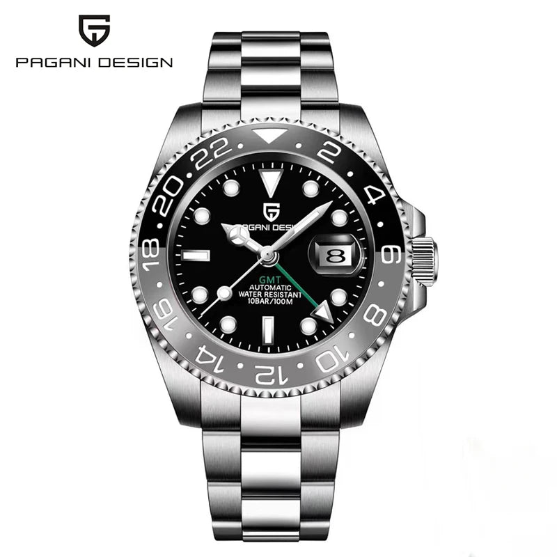 PAGANI DESIGN PD-1662 Luxury GMT Men Mechanical Wristwatch Sapphire Glass Stainless Steel 100M Waterproof Automatic Watches