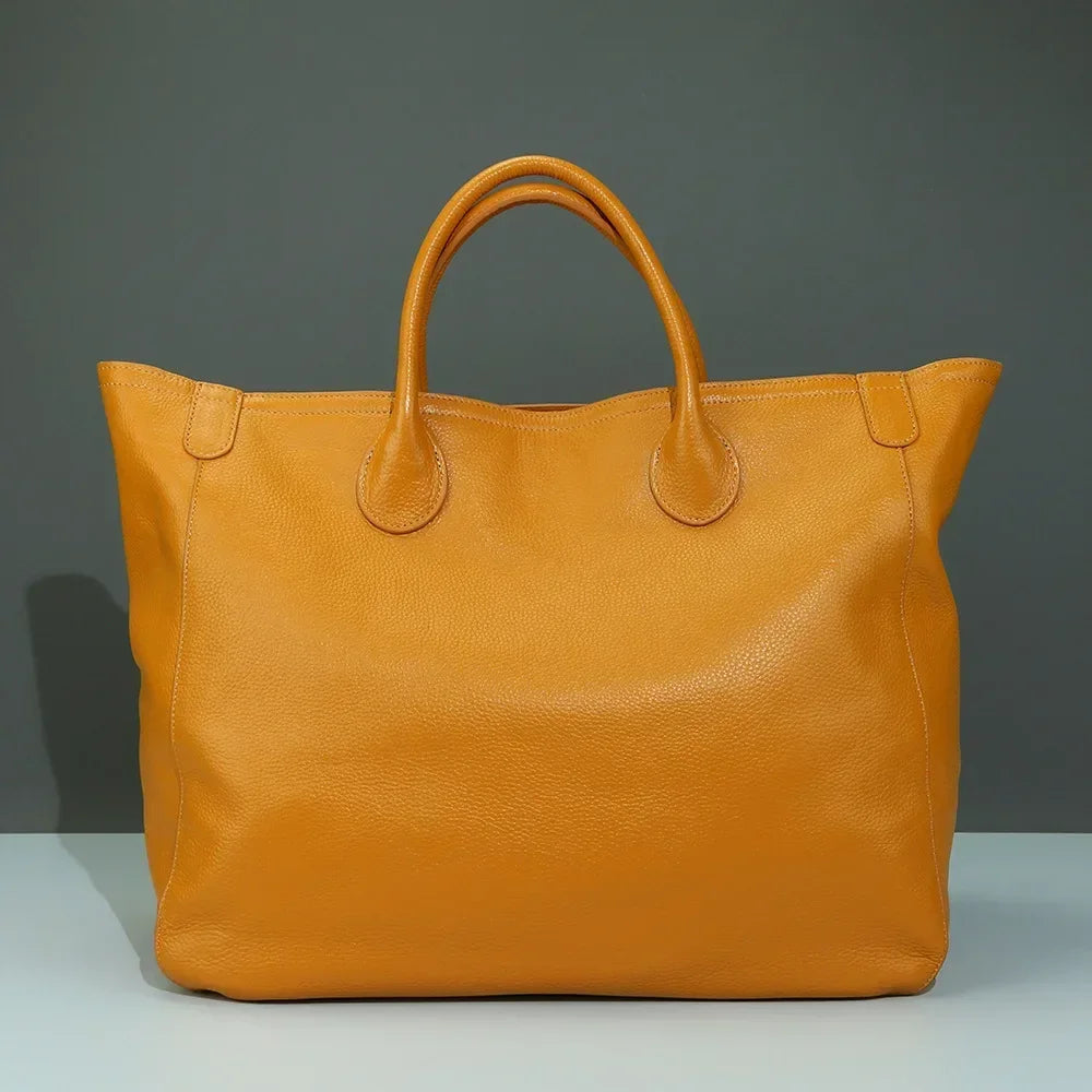 Roomy Women Bag Genuine Leather Handbag Luxury Cowhide Casual Tote Thick Real Natural Leather Bucket Shopper Daily Bag Big Purse