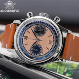 ADDIESDIVE 38MM AD2037 Men Multifunctional Chronograph Watches 10Bar Diving Leather Belt Timing Clocks Quartz Watch Relogios