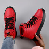 2026 Spring Fashion Red Men's Sneakers High Top Skateboarding Shoes for Men Women Comfortable Unisex Leather Sneakers Size 35-46