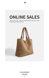 Woven Tote Bag For Women Soft Foldable Top-Handle Wristlet Bag Fashion Hobo Handbag Composite Bag with Coin Purse