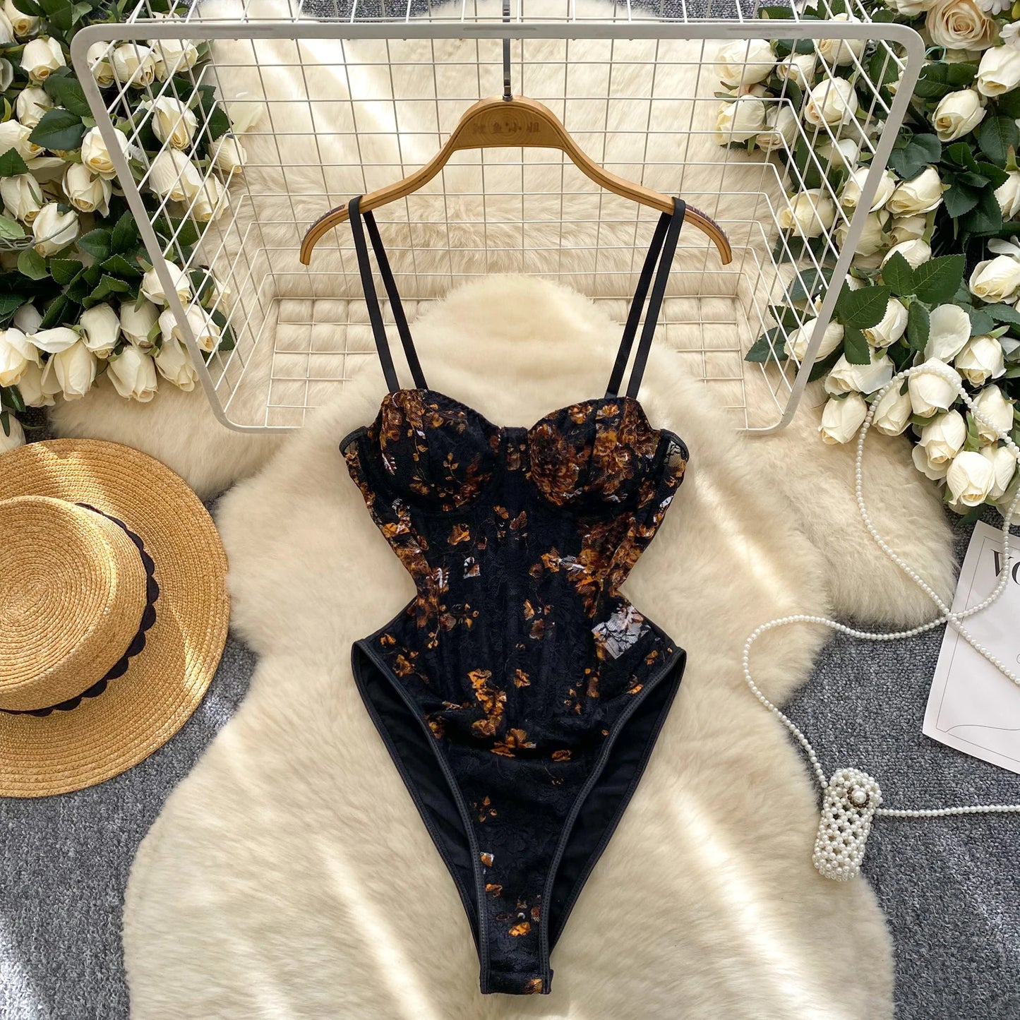 Vintage Elegant Fishbone Print Bodysuit – Chic Fairy Floral Summer Blouse Shirt
