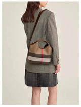 Leather plaid handbag, large-capacity mother bag, shopping basket, one-shoulder handbag