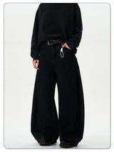 Men's Baggy Wide-Leg Curved Denim Jeans