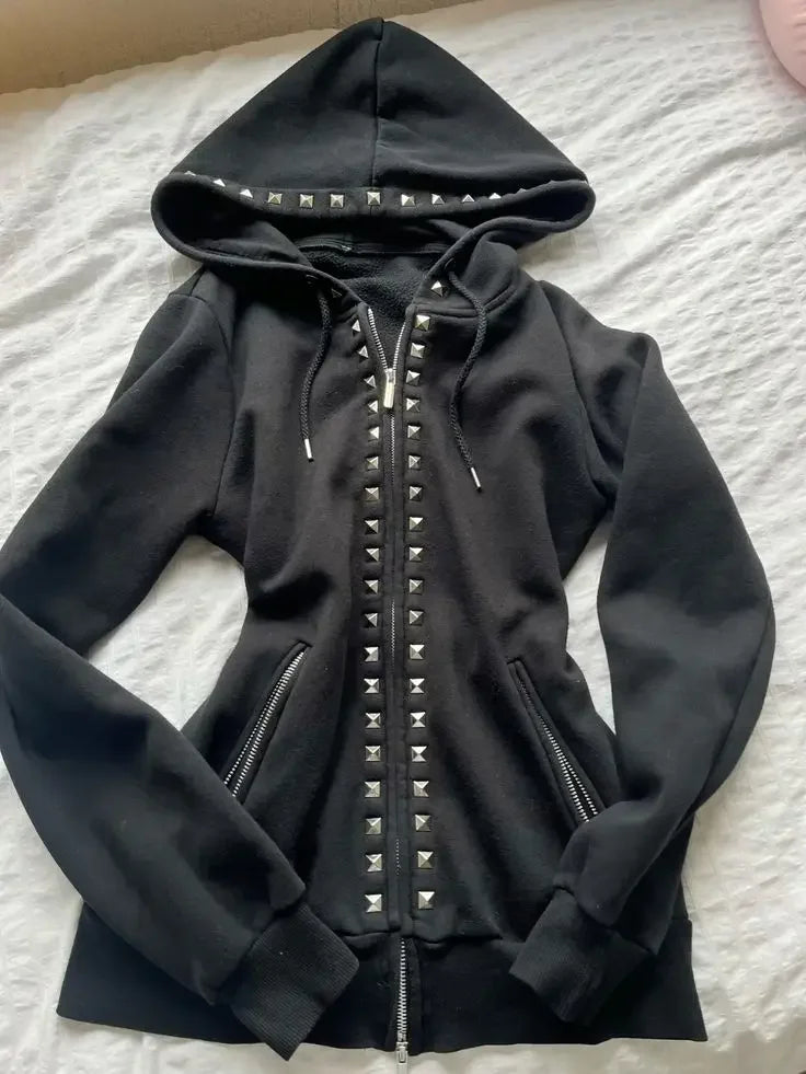 American Retro Printed Zipper Sweatshirt Women's Y2K New Harajuku Hip Hop Goth Casual Joker Long Sleeve Zipper Hoodie Streetwear