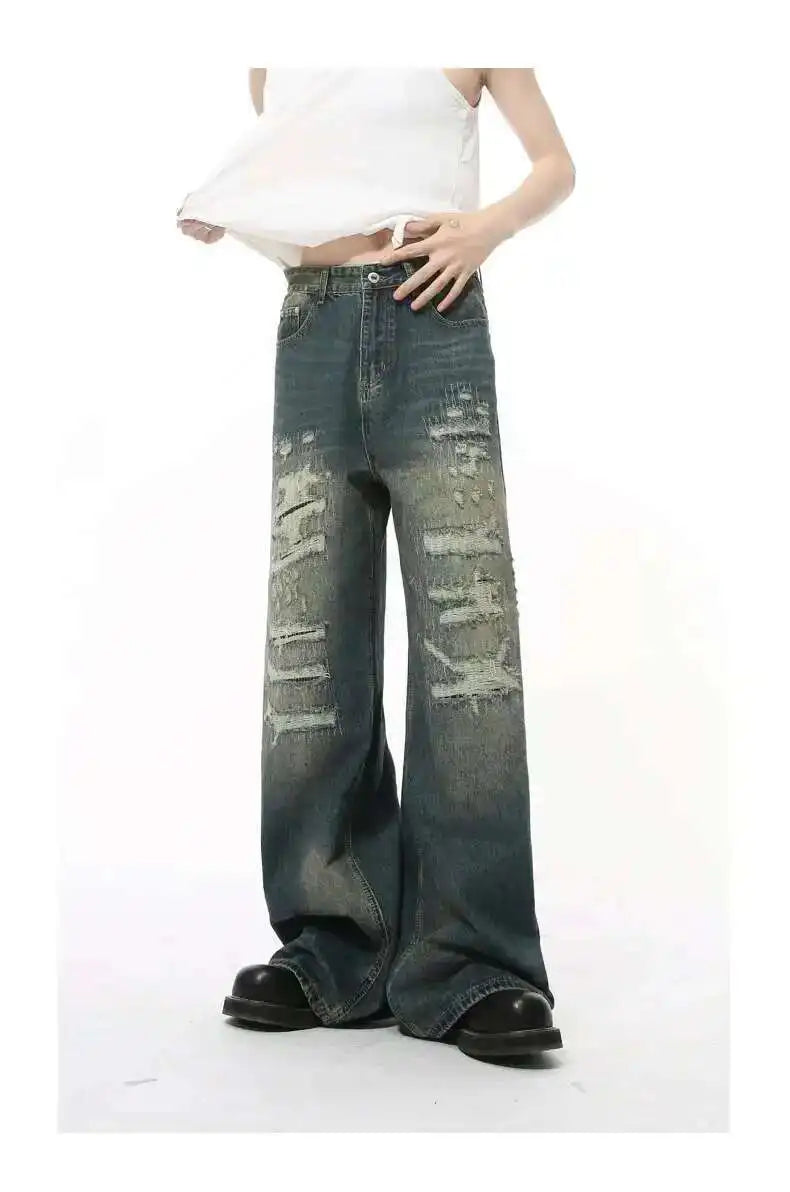 Men's Distressed Wide-Leg Jeans