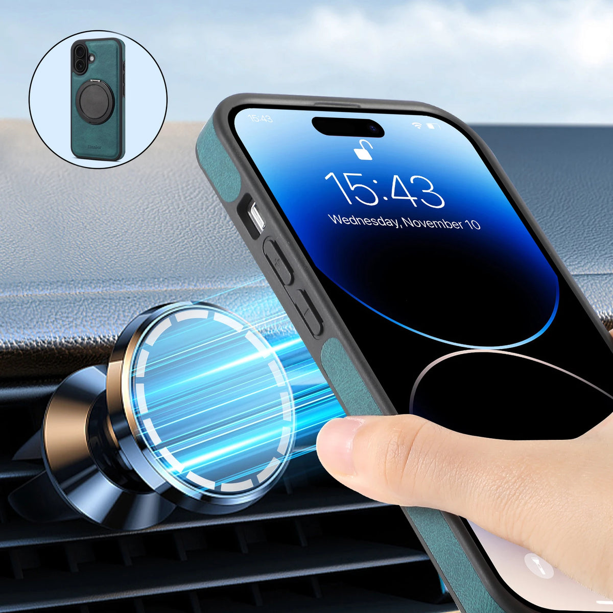 iPhone Faux Leather Case with 360° Ring Stand
