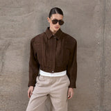 Vintage Suede Jacket For Women Long Sleeve Pocket Turn-down Collar Zipper Short Coat 2025 Autumn Winter Streetwear Lady Outwears