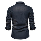 2025 Autumn Cotton Denim Shirts Men Casual Long Sleeve Quality Cowboy Shirt Solid Color Slim Fit Elastic Navy Blue Black Clothes