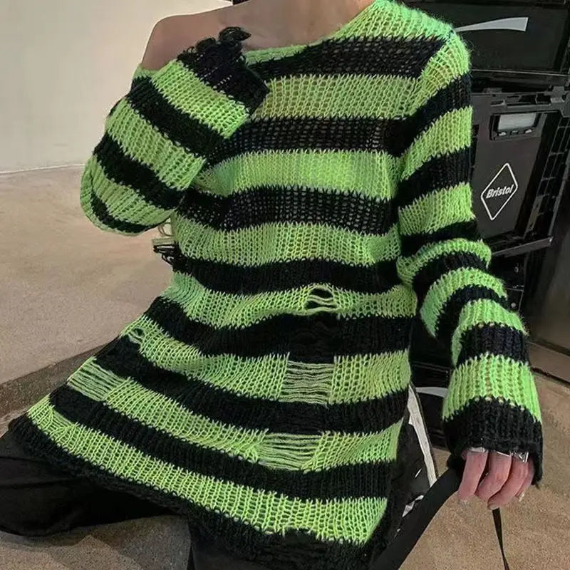 Gothic Striped Distressed Unisex Sweater