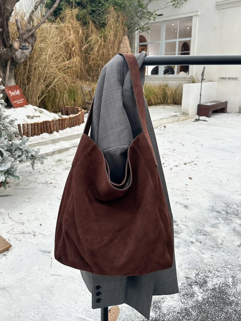Frosted Suede Tote Bag – Large Capacity Shoulder Bag