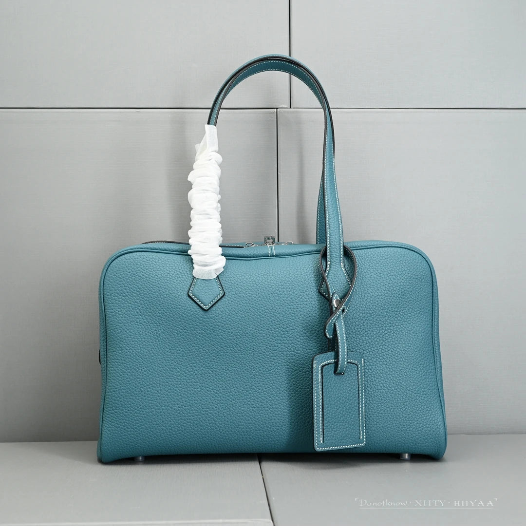 Genuine Leather Bowling Bag for Women, Top Layer Cowhide Handbag, Large Capacity Top Handle Bag, Small & Large Size