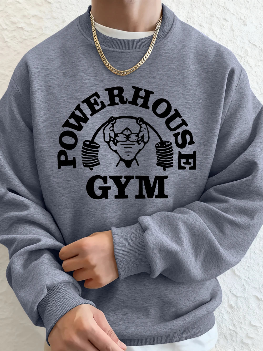 Powerhouse Gym Letter Printing Men Sweatshirts Winter Fleece Warm Hoodie Korean Loose Crewneck Pullovers Hip Hop Male Clothes