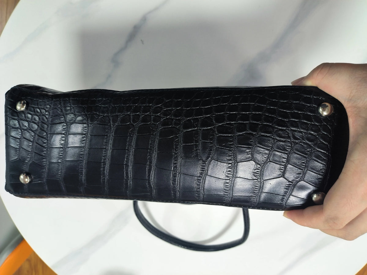 Crocodile Grain Embossed Top Handle Handbag,Luxury Tote Bag,Commute Work Chic Everyday Women Underarm Shoulder Bag,Black,Green