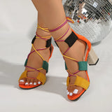 Women's Chunky High Heel Sandals — Open Toe Woven Ankle Strap