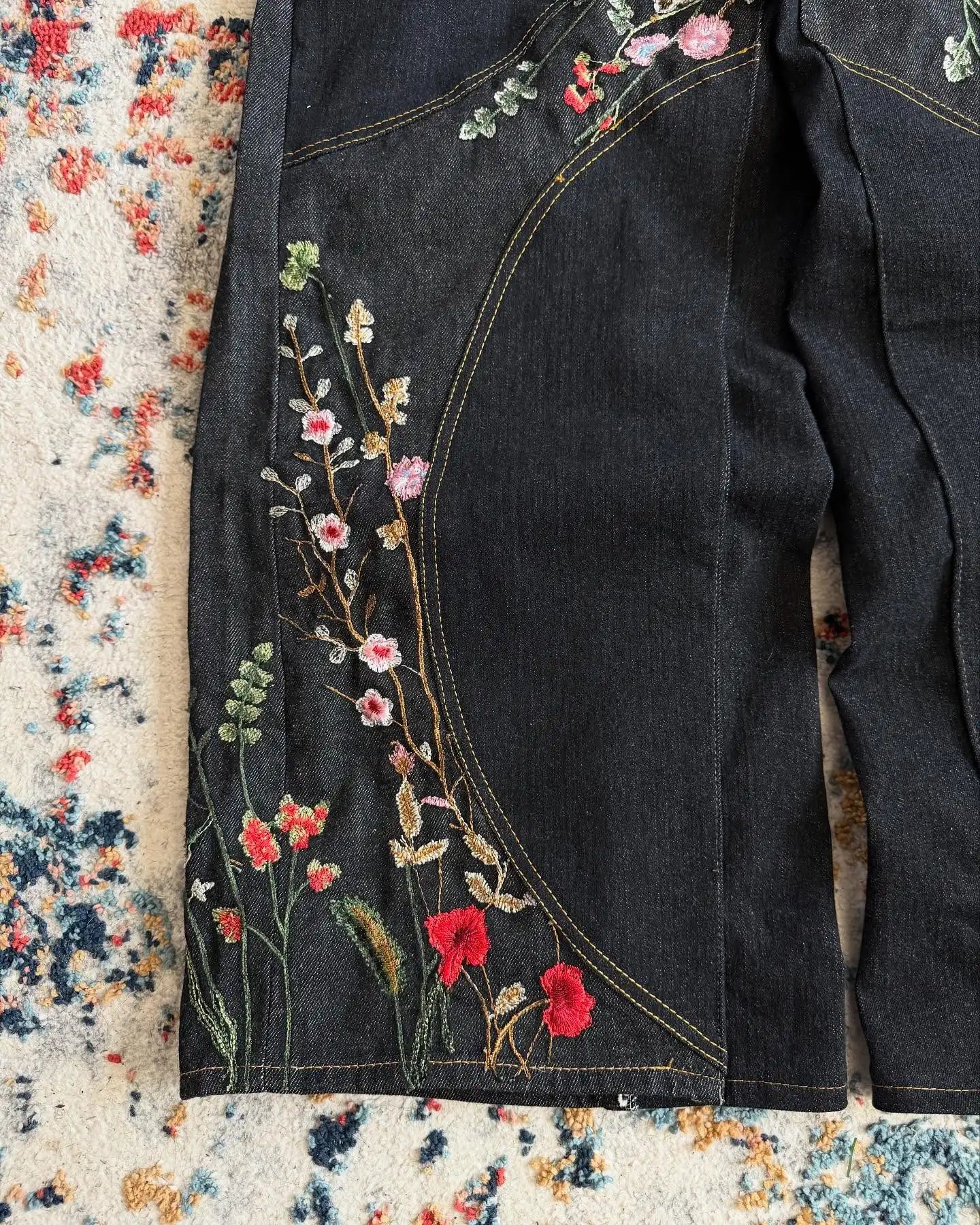Y2K Floral Embroidery Baggy Jeans