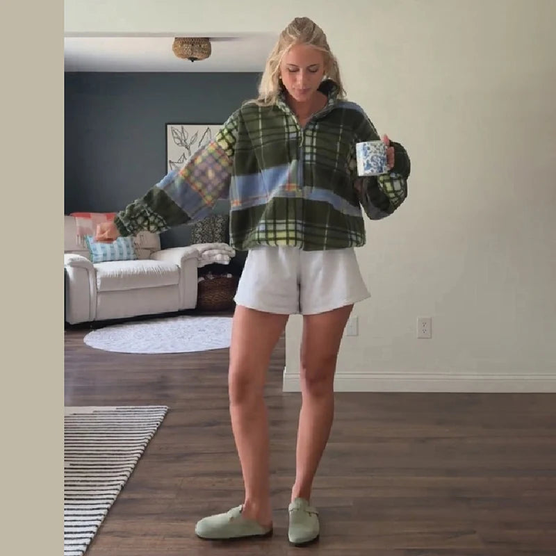Women's Plaid Fleece Half-Zip Sweatshirt