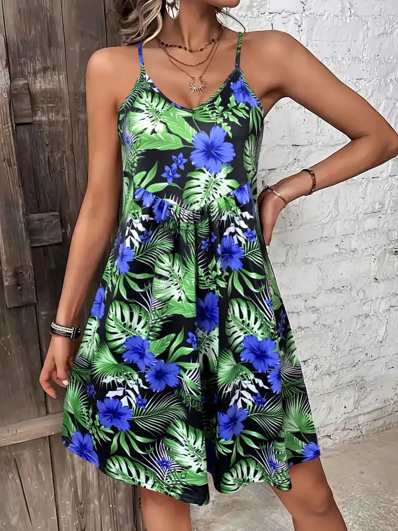 Tropical Print V-Neck Summer Maxi Dress
