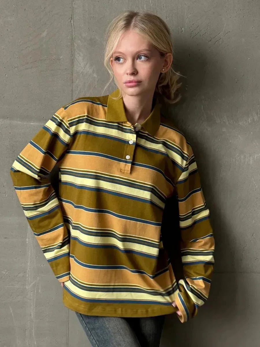 Vintage Striped Oversized Polo Shirt