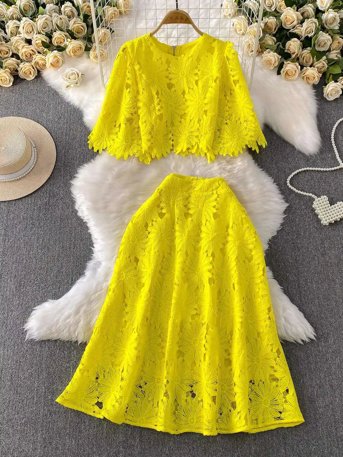 Elegant Crochet Embroidery 2-Piece Set