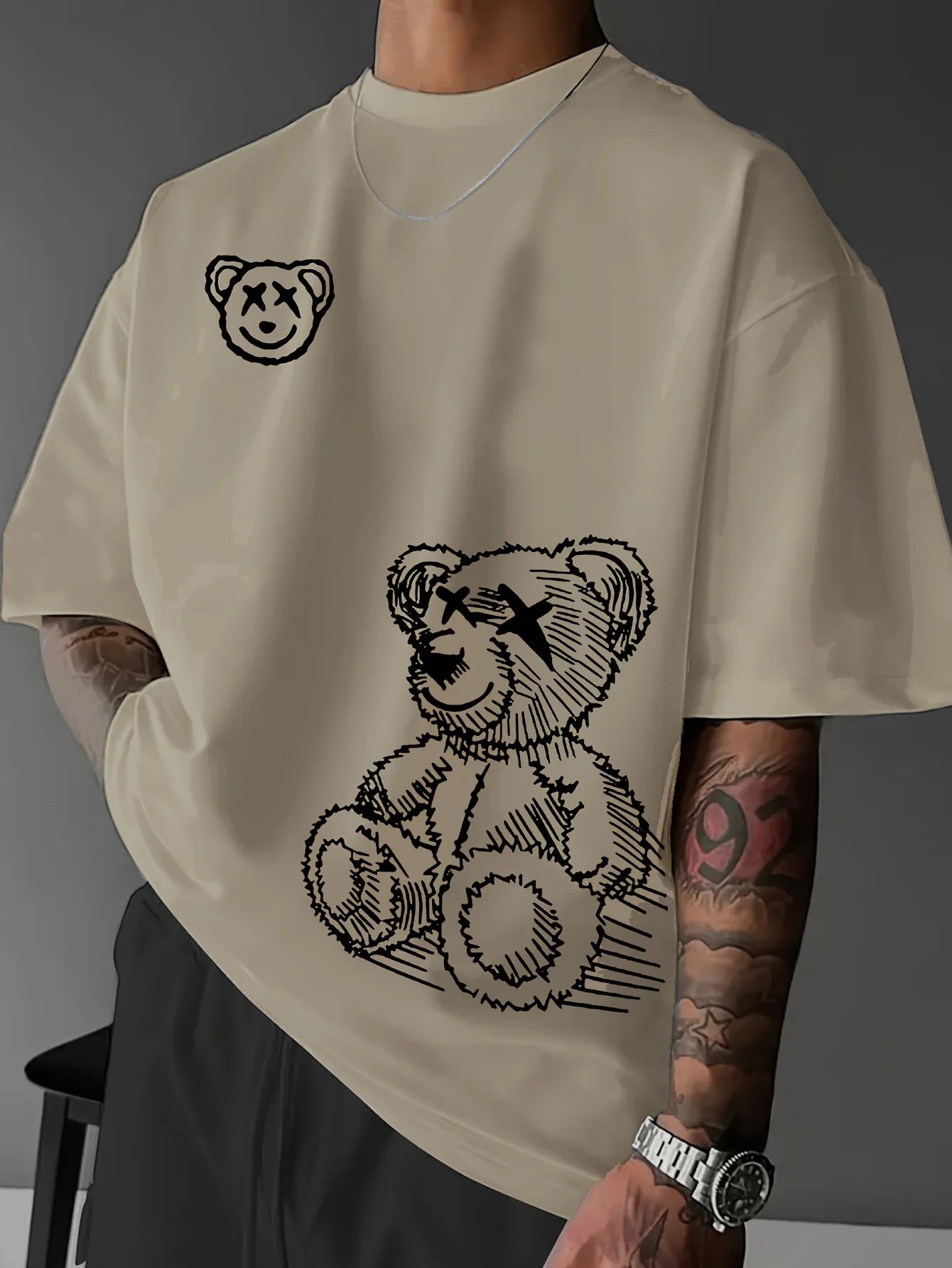 Men's Cartoon Bear 100% Pure Cotton Graphic Tee