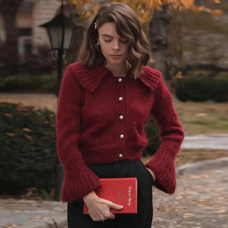 Vintage-Style Printed Knit Cardigan