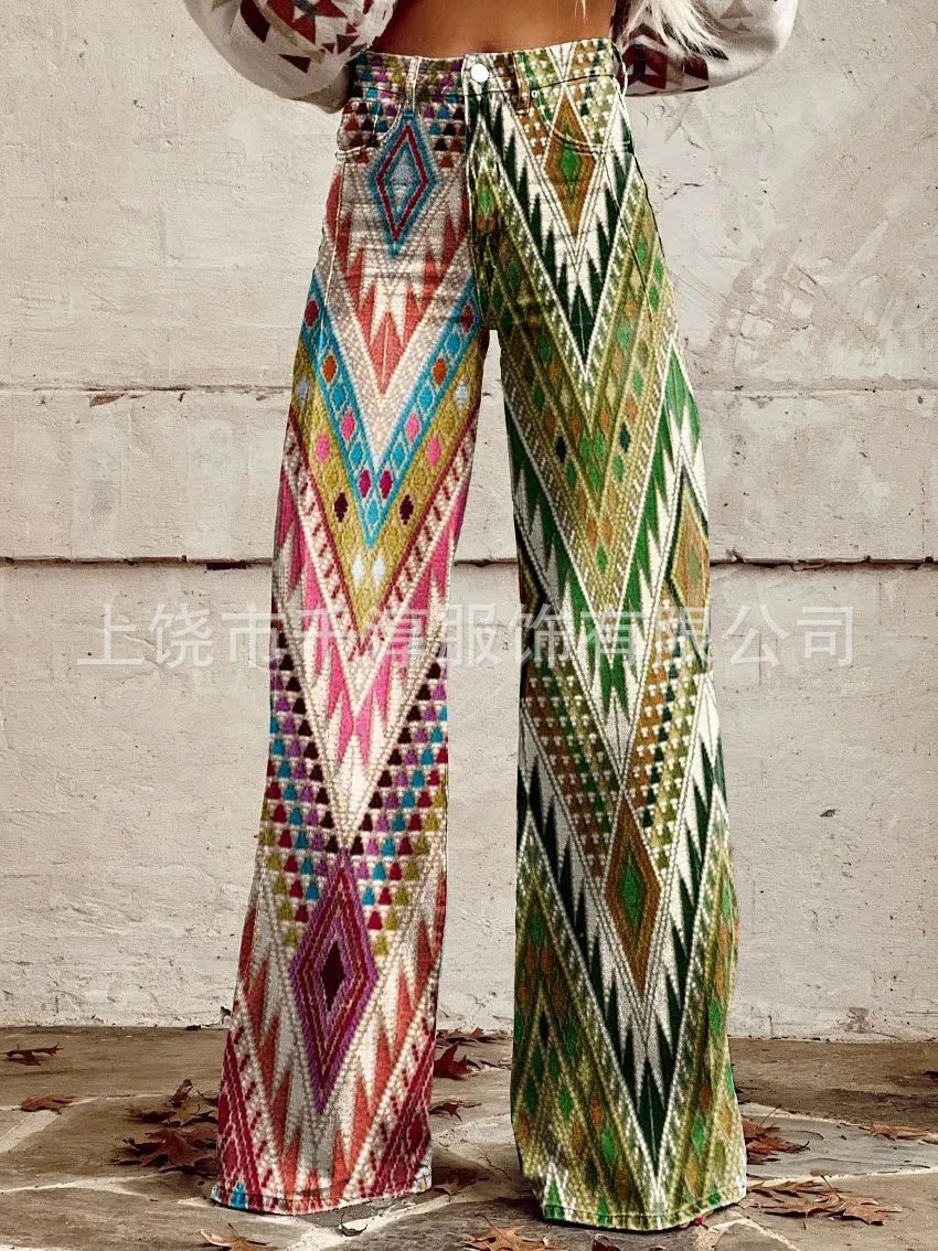 Women's 3D Print Wide-Leg "Jeans" – Trendy Low-Waist Flare Pants