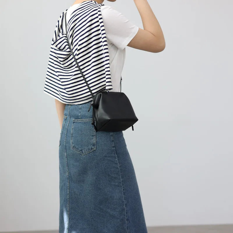 Women's Real Leather Crossbody Bags Luxury Designer Soft Black Shoulder Bag Cowhide Small Size Versatile Fashion Purses