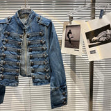DEAT 2025 Autumn New Fashion Metal Buckle Design Shoulder Strap Denim Short Jacket For Women High Street Coat Female 11A06995