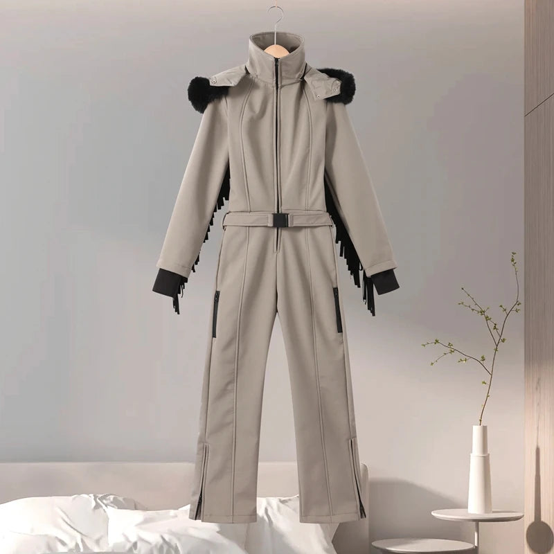 Windproof Faux Fur Ski Jumpsuit