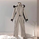 Windproof Faux Fur Ski Jumpsuit
