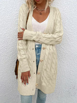 Women's Long Twisted-Knit Button-Front Cardigan Sweater