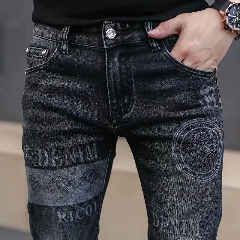 Men's Printed Stretch Slim Fit Denim Jeans