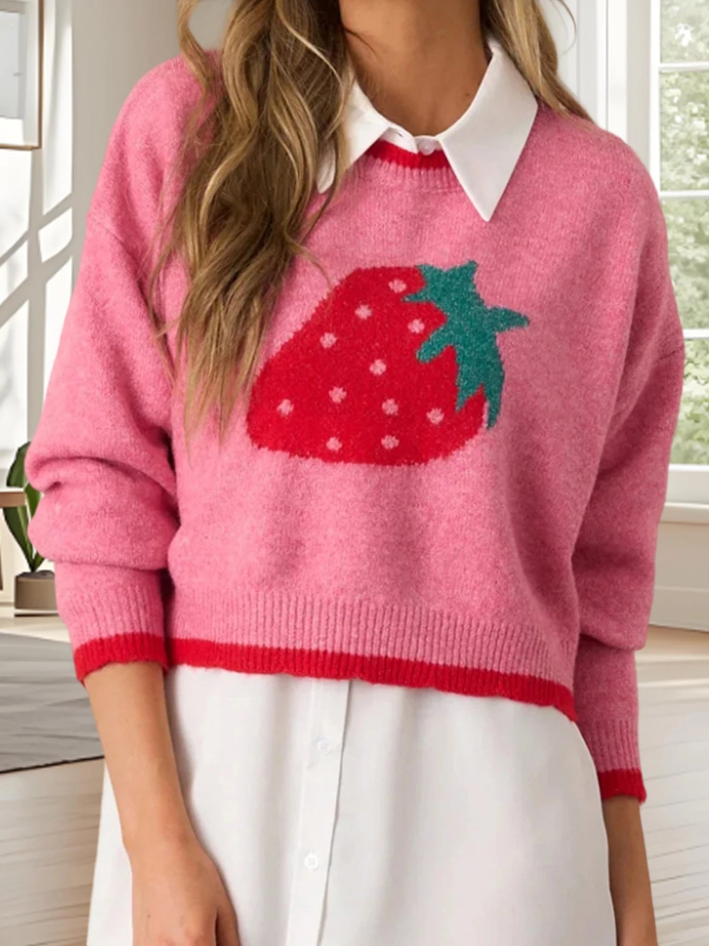 Cherry Patterned Oversized Pullover