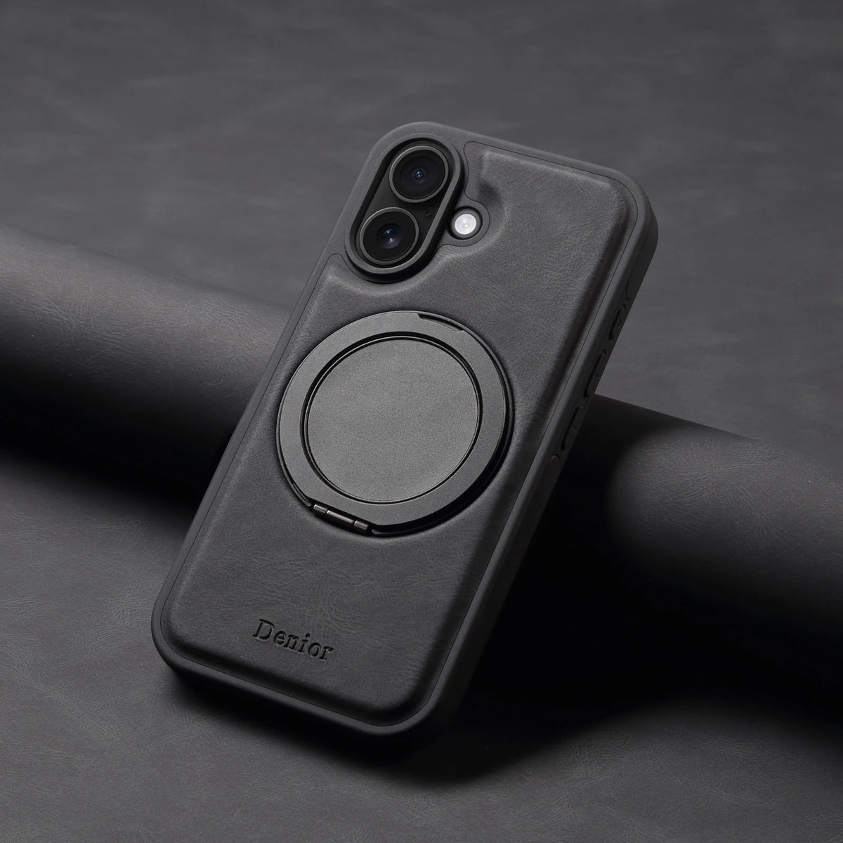 iPhone Faux Leather Case with 360° Ring Stand