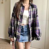 Vintage Plaid Long-Sleeve Blouse