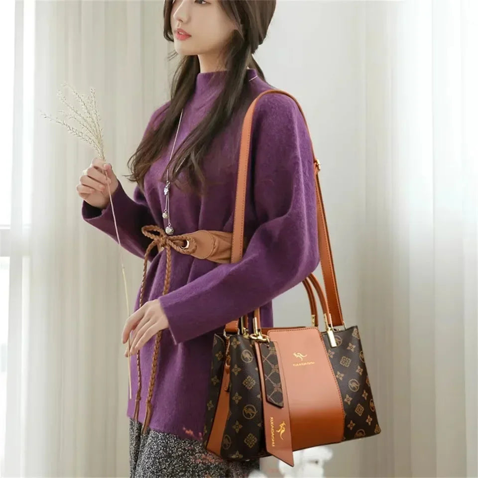 Luxury Handbag Fashion Print Large Capacity Soft Leather Women Shoulder Crossbody Bag Leisure Designer Ladies Purses and Handbag