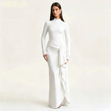 Women's High Neck Beaded Formal Gown | Long Sleeve