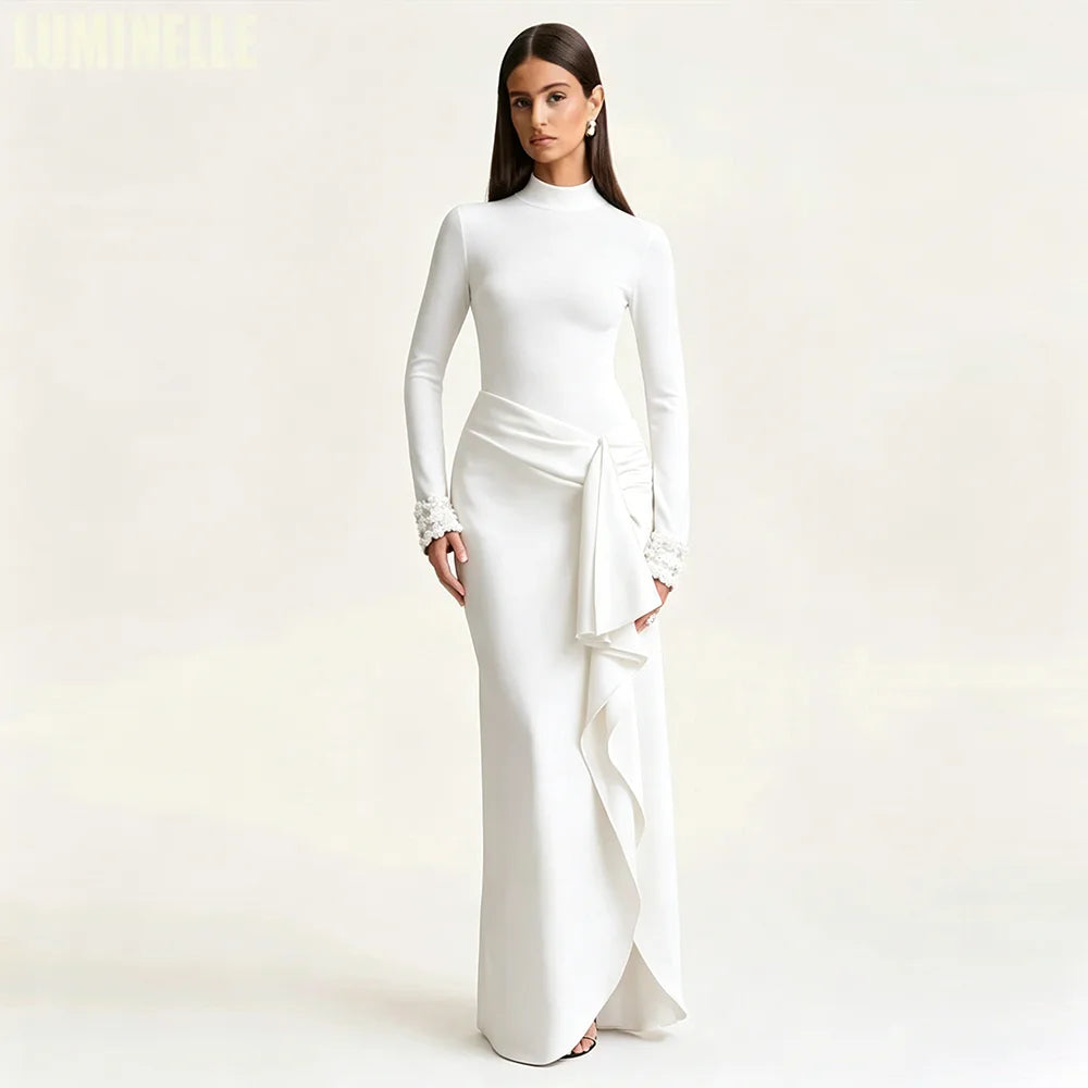 Women's High Neck Beaded Formal Gown | Long Sleeve