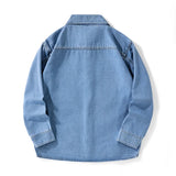 Heavy duty washed denim jacket for men vintage blue lapel long sleeved shirt style jacket casual and loose outer wear