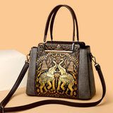New Vintage Embossed Handmade Handbag For Women Versatile PU Leather Shoulder Bag 3 Layers Large Capacity Crossbody Bags Female