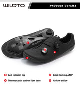 WILDTO Carbon Fiber Sole Cycling Shoes Hardness10 Wear Resistant Road Riding Sneakers Mens Thermoplastic Adjustable Bicyle Shoes