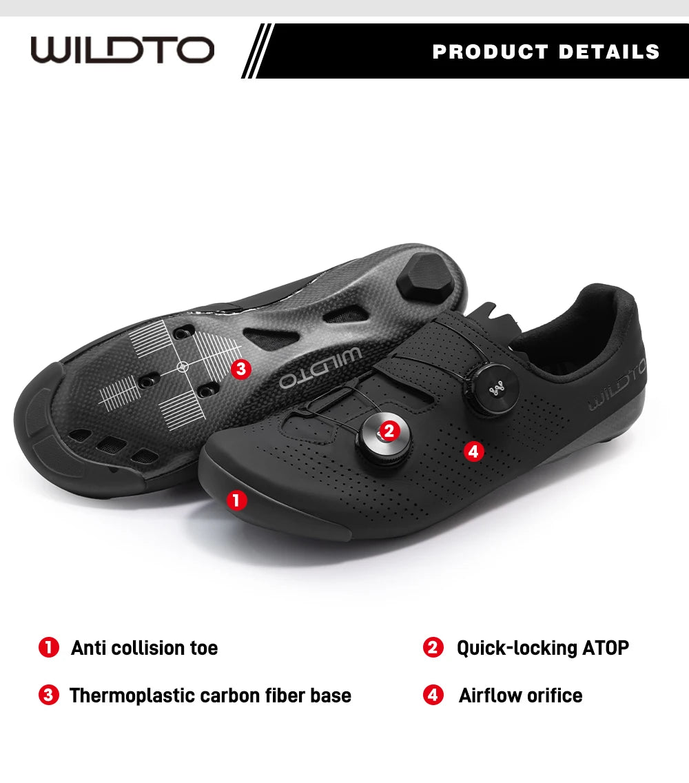 WILDTO Carbon Fiber Sole Cycling Shoes Hardness10 Wear Resistant Road Riding Sneakers Mens Thermoplastic Adjustable Bicyle Shoes