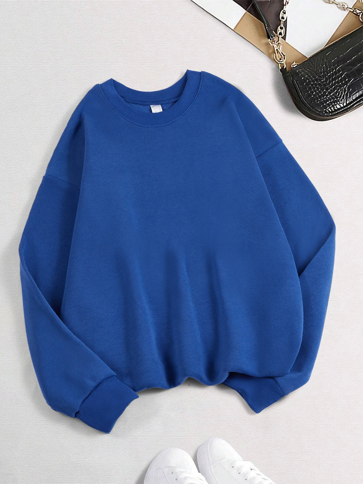 Winter Womens Solid Sweatshirts Casual Comfortable Warm Hoodies Loose Crewneck Fleece Pullover Tops Autumn Womans Streetwear