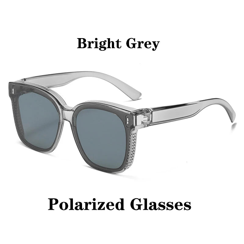 Polarized Clip-On Sunglasses for Glasses Wearers, Fashion Square Over Glasses Myopia Sunglasses, UV400 Protection for Driving, Fishing & Outdoor Use