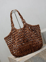 Hand-Woven Wooden Bead Tote Bag | Vintage Summer Style