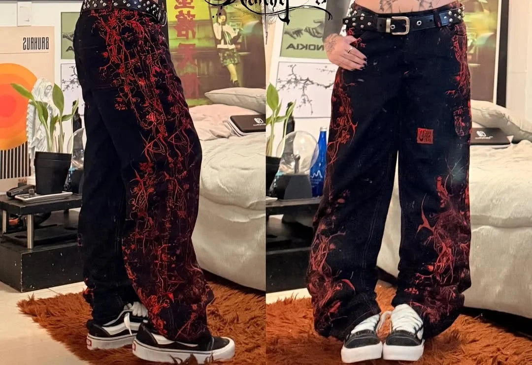 Pink Dragon Streetwear Gothic Baggy Jeans