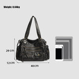 Y2K Hot Women's Punk Biker Tote Bag Large Capacity PU Leather Crossbody Purse with Multi Pockets for Work Commute Moto Style