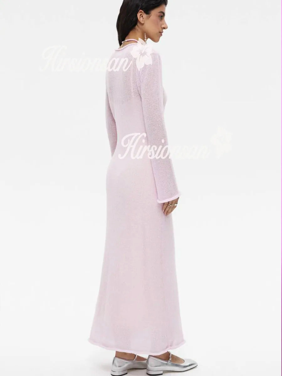 Elegant O-Neck Knit Maxi Dress