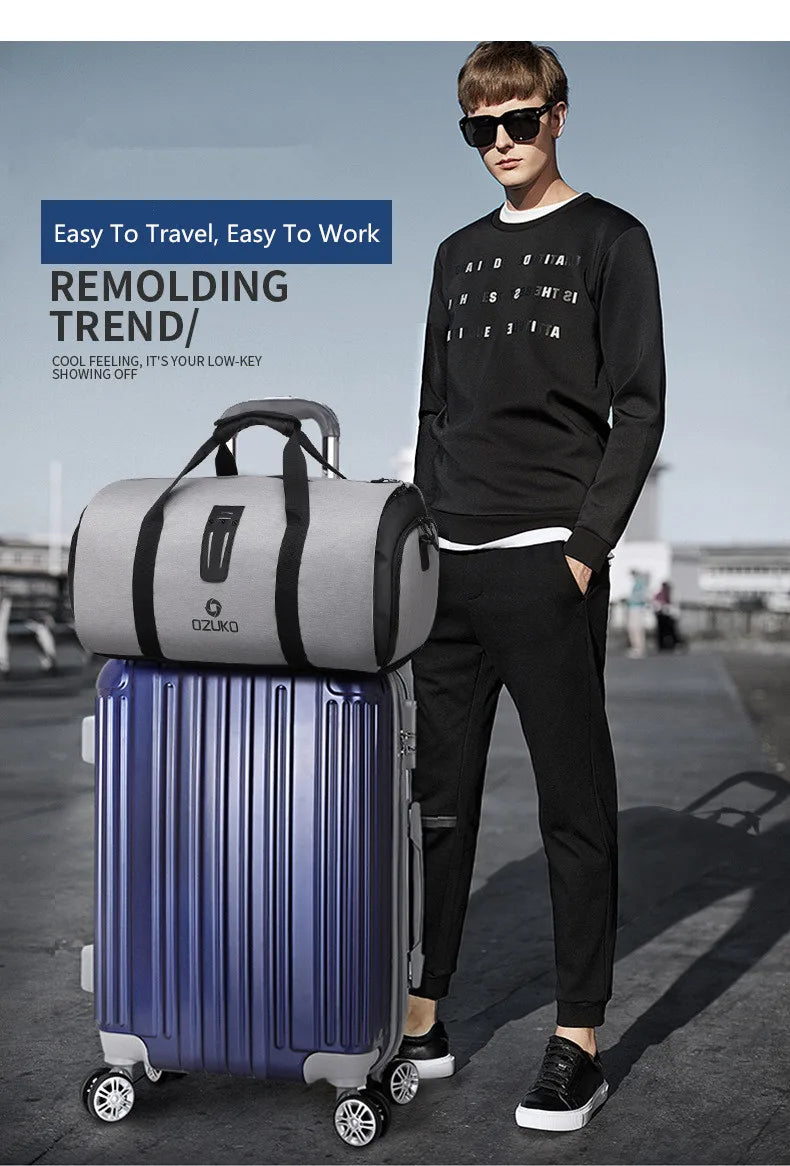 OZUKO Garment bag Multifunction Men Suit Storage Large Capacity Luggage Handbag Male Waterproof Travel Duffel Bag Shoes Pocket